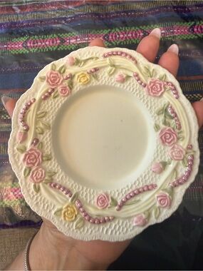 Yankee Candle Embossed Floral Dessert Plate - Pink, Yellow & Green Accents